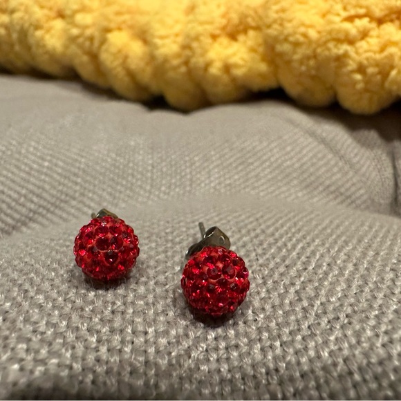 Swarovski Crystal Ball Earrings - Small - Red - Picture 1 of 2